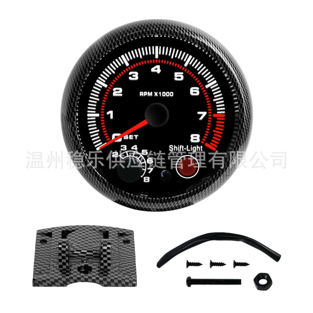 95mm Tachometer for Car Modification, Pointer-Type 8000Rpm Tachometer, Black Surface with Carbon Pattern, Universal for 4-6-8 Cylinders