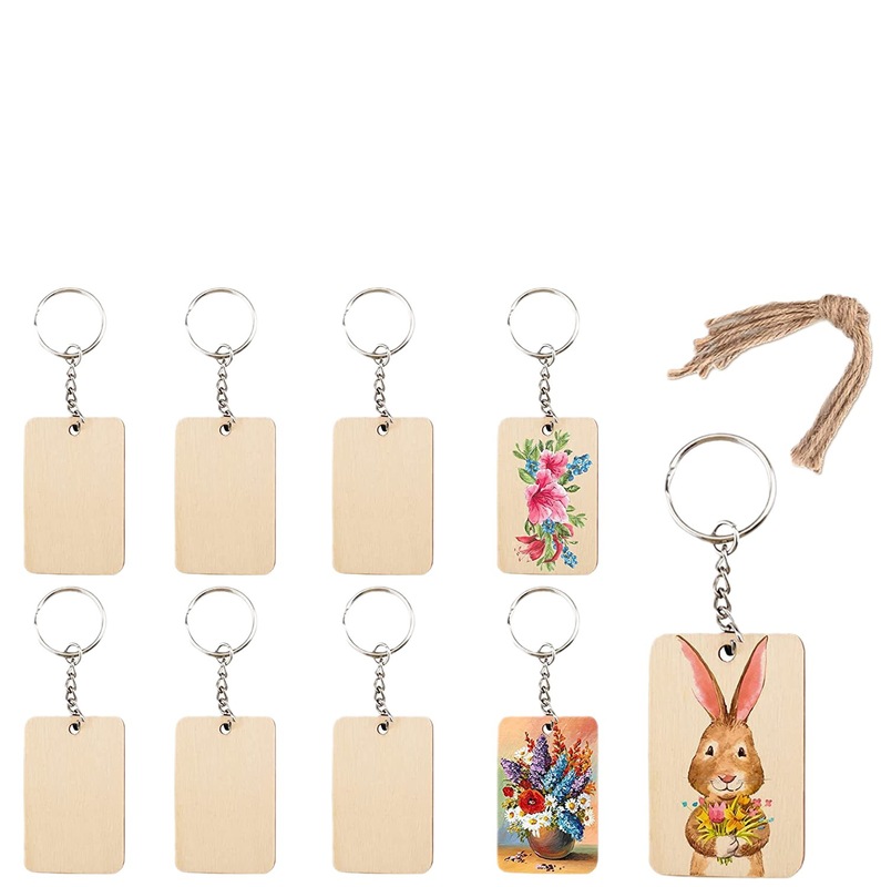 木製の空白の長方形のキーは木製の工芸品のDIY子供のかばんの装飾のペンダントの携帯セットを掛けます。|undefined