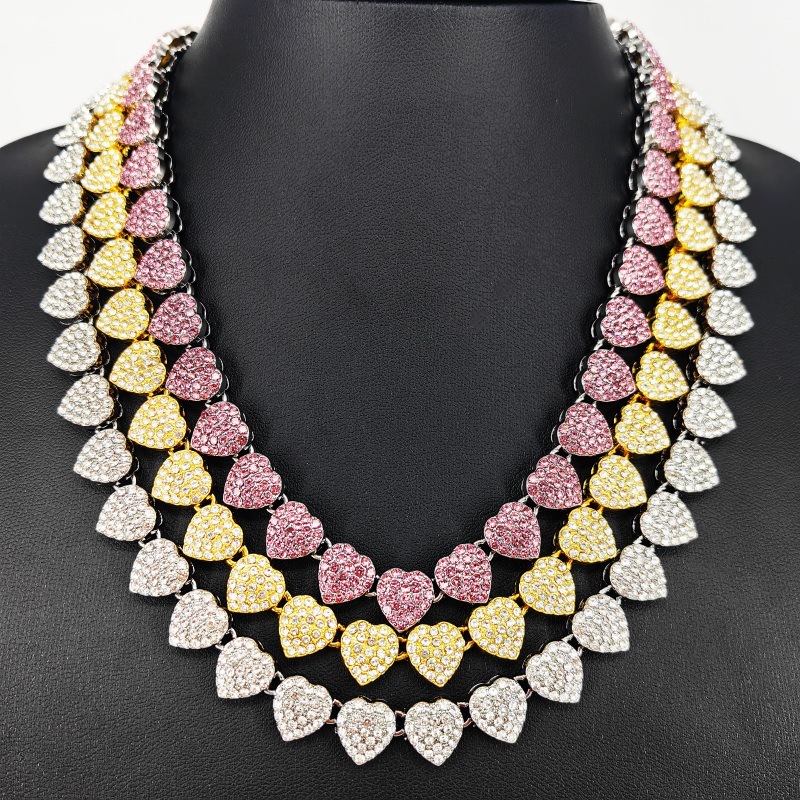 101g Weight Hip-Hop Geometric Heart Shape Alloy Layered Necklaces Wholesale