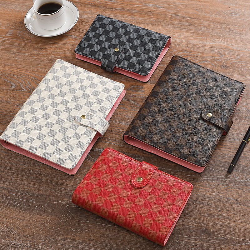 A5 A6 Notebook Loose-Leaf Book High-End Leather Cover Plaid Notebook Multi-Functional Business Square A5 A6 Notebook Loose-Leaf Book High-End Leather Cover Plaid Notebook Multi-Functional Business Square