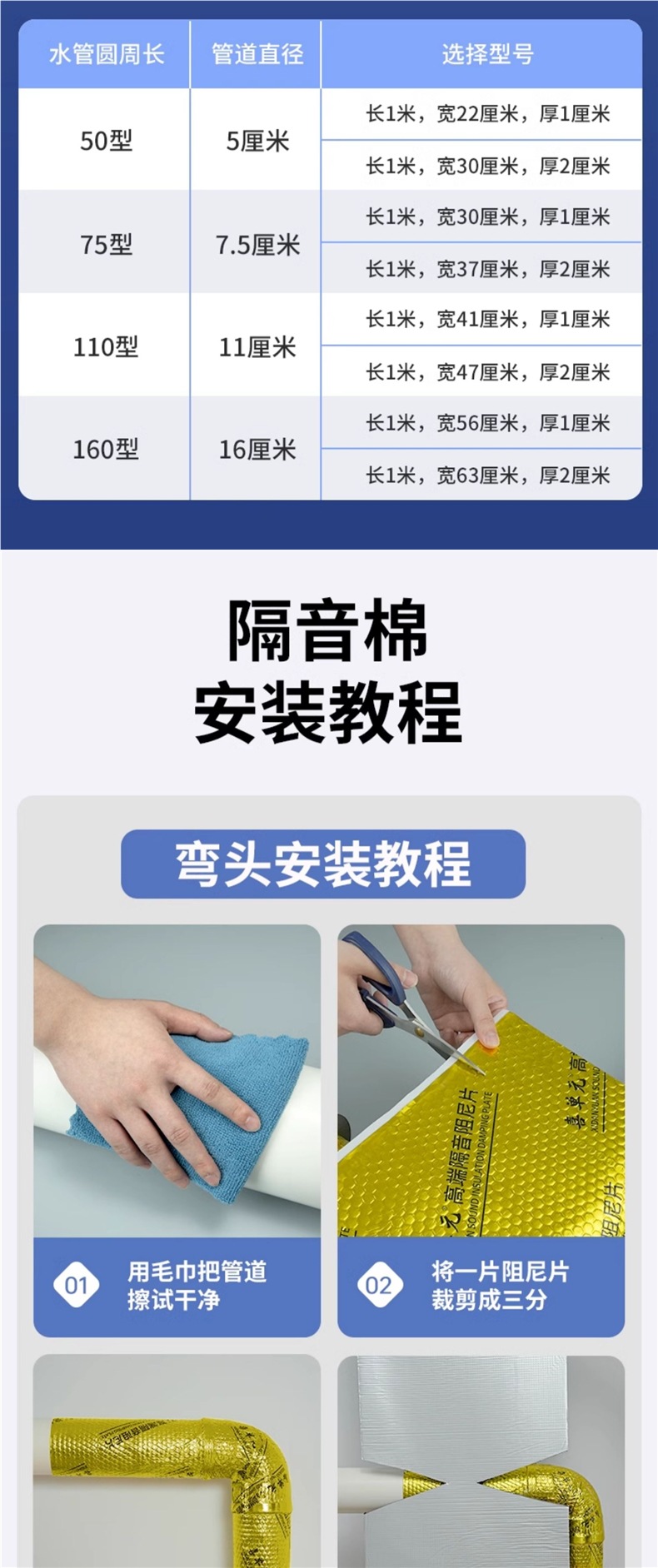 Sewer Pipe Sound Insulation Cotton Bag Bathroom Drain Pipe Damping Sheet Self-Adhesive Silent Sound-Absorbing Cotton Super Noise Elimination