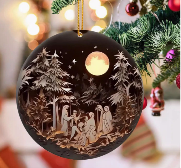 Estación independiente transfronteriza Nativity Christmas Ornament efecto acrílico 3D colgante de Navidad