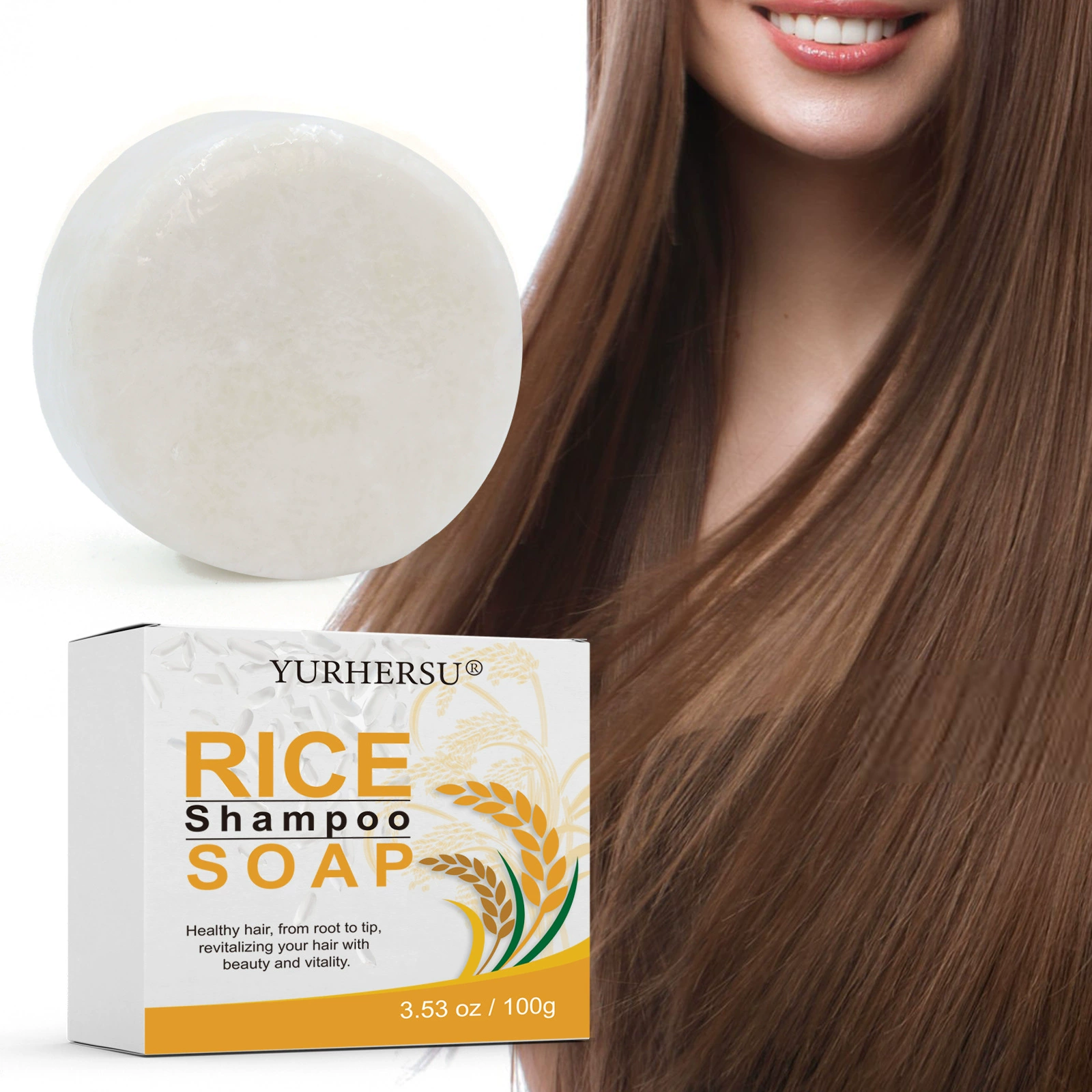 YURHERSU Рисовый шампунь Мягкий Очищающий и увлажняющий Волосы Сгибкие и блестящие Черные Волосы Шампунь Мыло