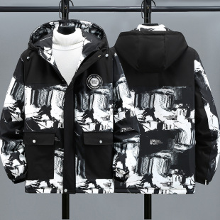 Winter Large Size Cotton-padded Clothes Men's Fleece-lined Warm Loose Fat Men's Cotton-padded Clothes Plus Fat Plus Size Youth Hooded Cotton-padded Jacket Coat