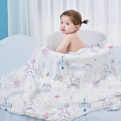 High-density six-layer cotton gauze bath towel, children's summer blanket, newborn blanket, single type A baby blanket, cartoon blanket