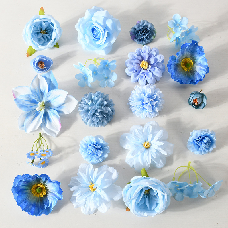 Simulación de flores azules DIY accesorios de cabeza de flores material de boda flor de flor flor flor de flor flor flor de pecho de flor de cabeza pared en el viento
