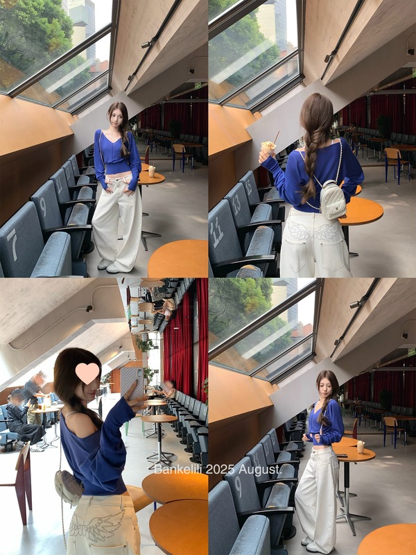 板栗'天使之翼'y2k梦幻刺绣白色翅膀阔腿牛仔裤女|undefined