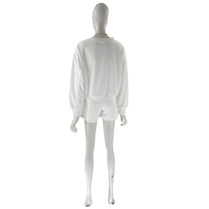 Solid Color Long Sleeve Sweaters Women Clothing Short Two-Piece Casual Shorts Suit