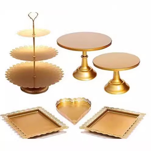 Estante de pastel europeo de hierro forjado conjunto de decoración de boda postres tienda de bocadillos estante de baile prop bandeja de pastel