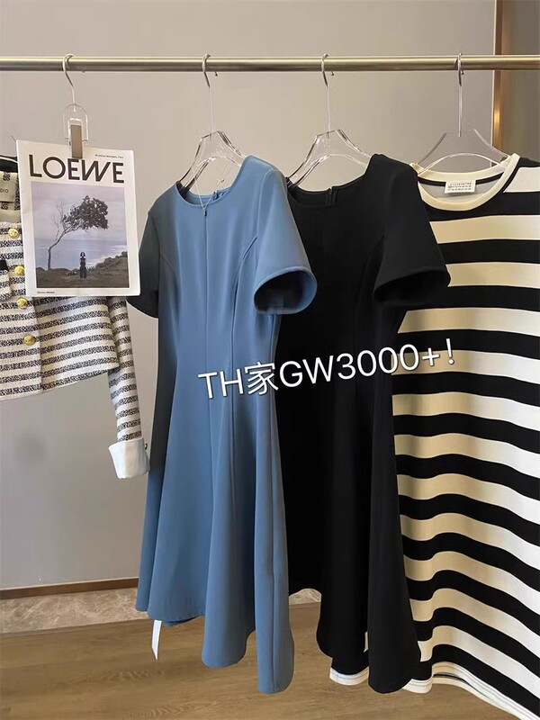 3000+ High-End Twill Acetate Dress on the Counter, Stereo Tailoring, Work Clothing Waist Slimming Look Short-Sleeved Little Black Dress