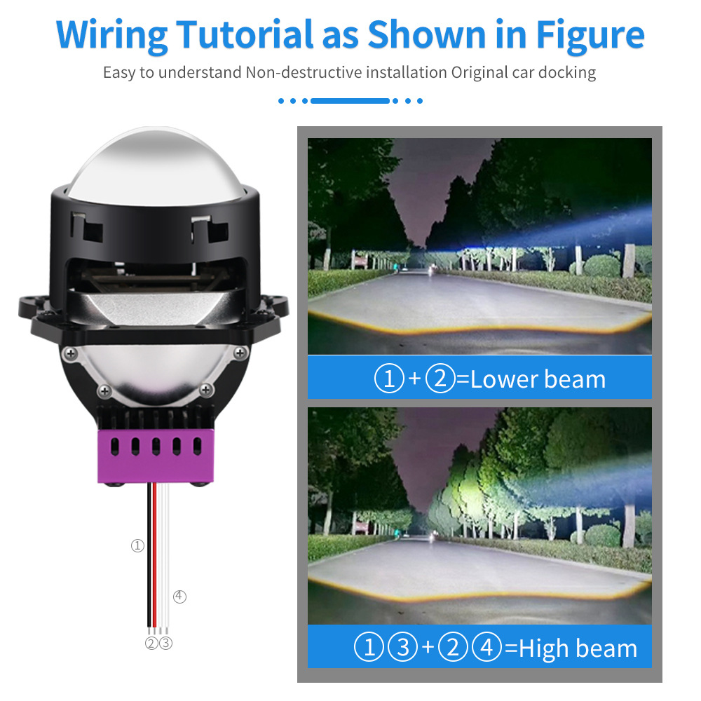 Faros de lente grande LED de doble disparo directo, controladores integrados, lejanos y cercanos, faros de coche de alta translusión de doble luz de 2,5 pulgadas