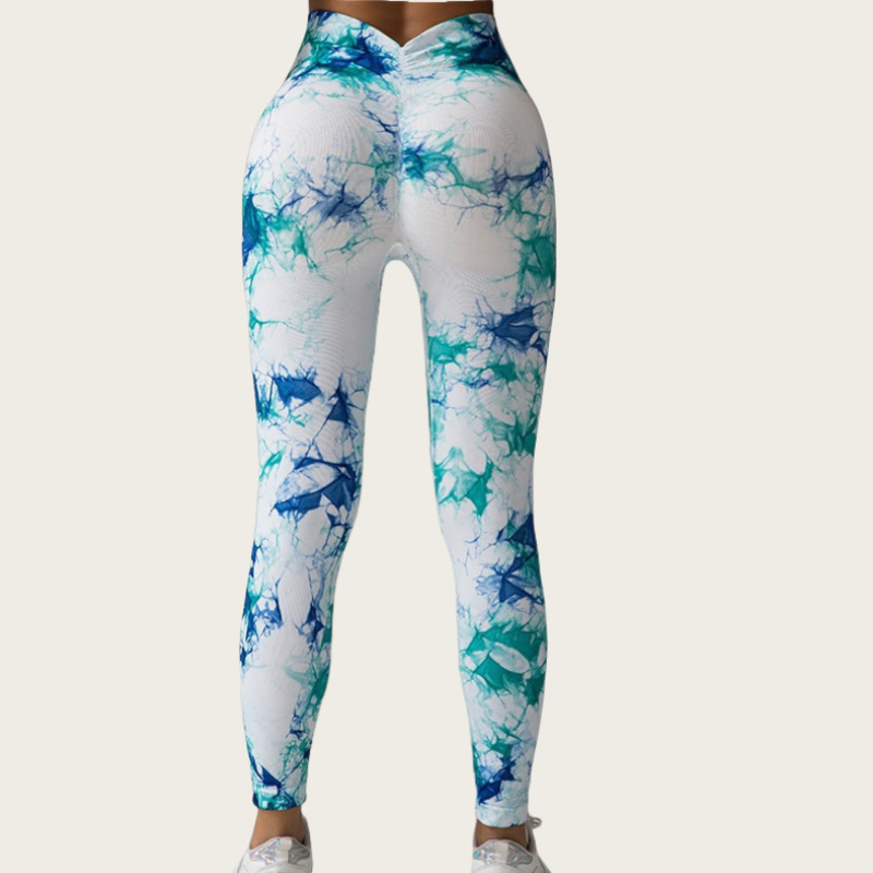 100 colores precio al por mayor tie-dye pantalones de yoga sin costuras cintura alta melocotón cadera pantalones deportivos para correr leggings