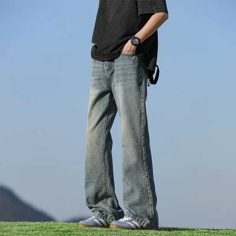 2025新微喇牛仔裤男款四季美式高街复古阔腿直筒潮牌宽松裤子男