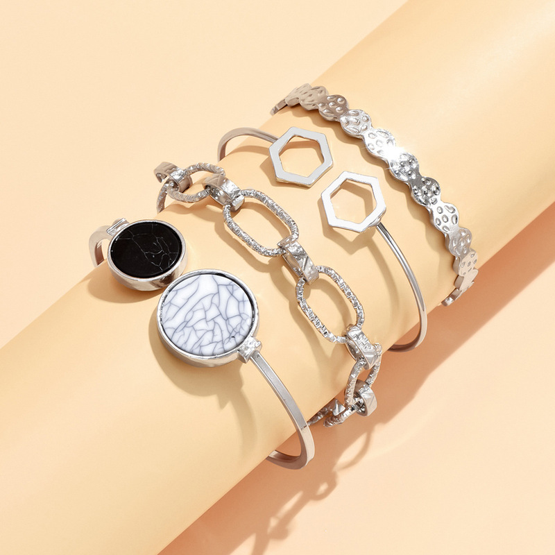 Cross-border European and American Fashion Retro Bracelet Personalized Simple Inlaid Marble Geometric Opening Bracelet Four-piece Set for Women
