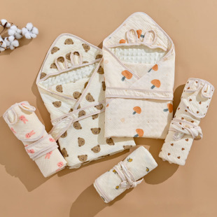 Bag for newborn baby quilt cotton gauze cloth with hat wrap towel beanie velvet bag blanket blanket for all seasons