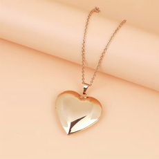 新款跨境光面爱心吊坠项链欧美时尚创意可打开相盒不锈钢项链吊坠