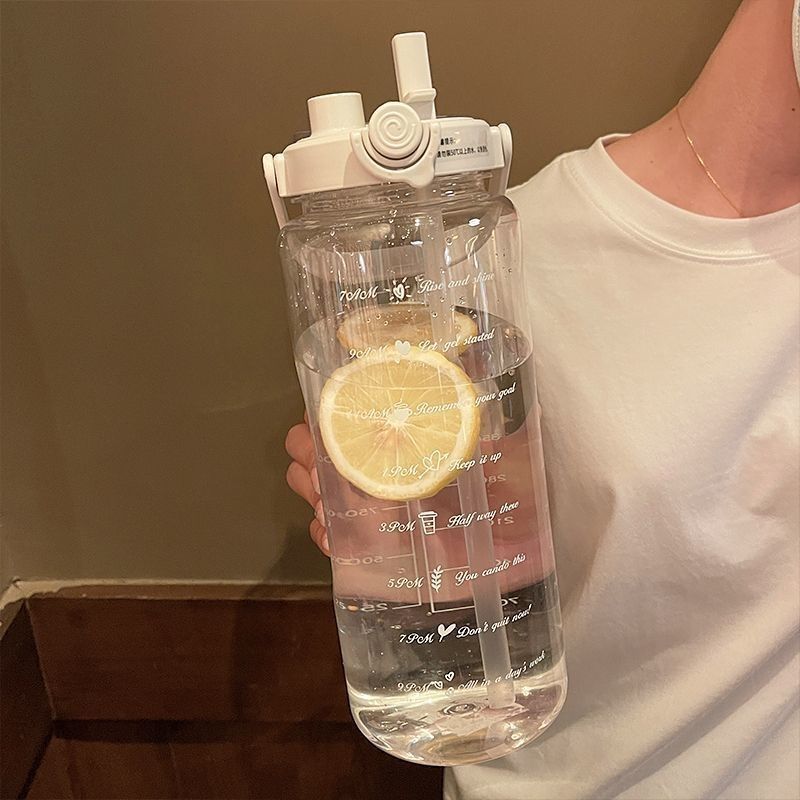 食品級超大容量耐高温ダブルドリンクストロー付きプラスチックカップ屋外旅行ハンドル携帯運動|undefined