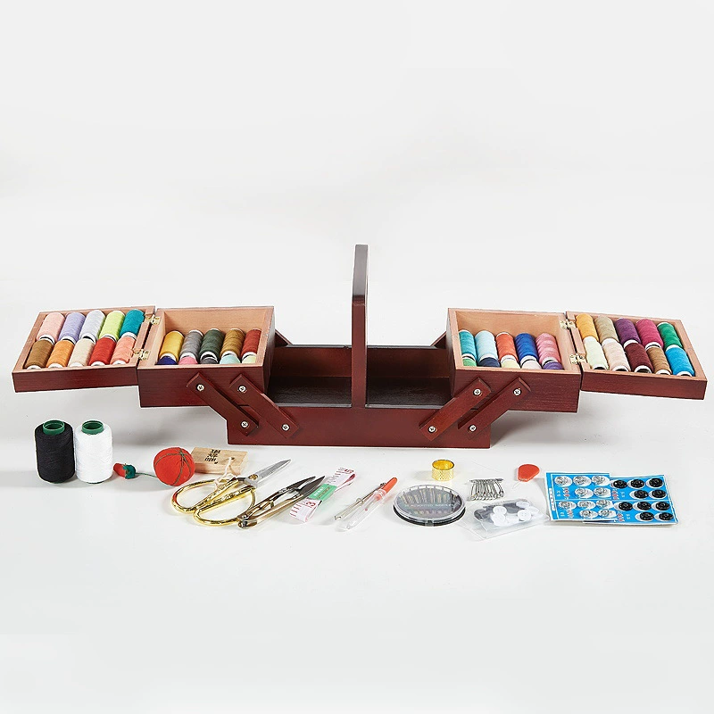 Solid Wood Sewing Box, Multi-Layer Thread & Accessory Organizer, 3-Tier Options