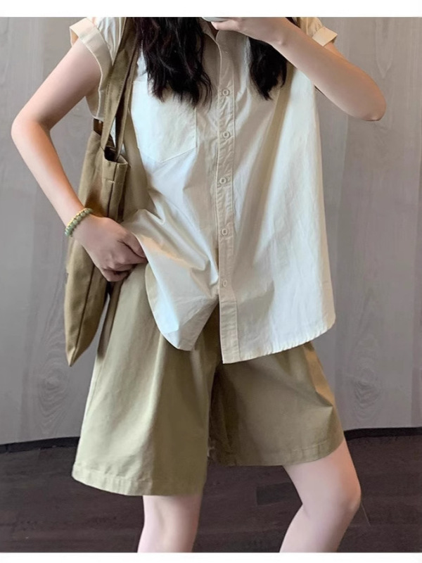 女性用純綿スーツショーツ、夏用薄手Aラインカジュアルワイドレッグミッドパンツ、ハイウエストストレートスリム5点パンツ|undefined