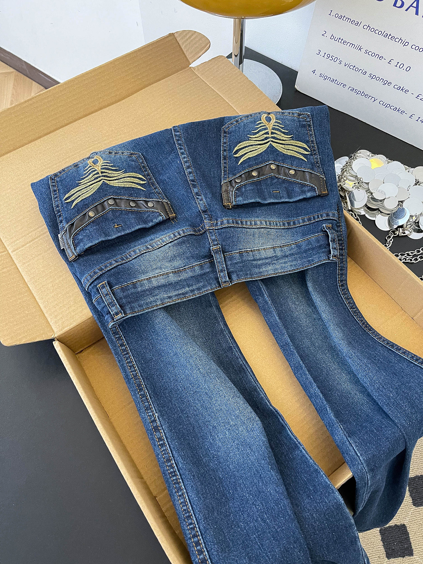 Women's Low Rise Straight Leg Jeans Embroidered Spicy Style Casual Trousers Spring Fashion With Pockets Slightly Flared Floor-Length_ecoleips.com