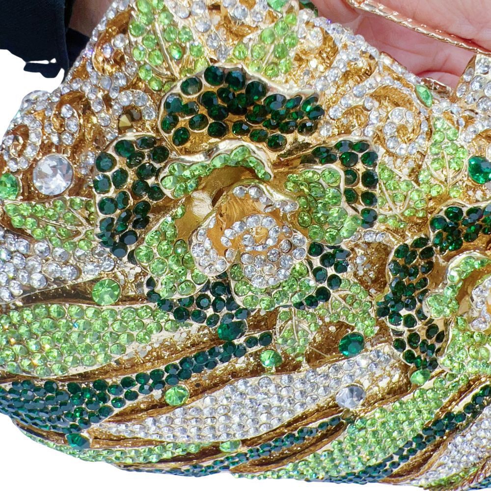 Stone clutch cross-border nuevo bolso de cena de diamantes rosados caja metálica hueca de diamantes bolso de mano de mujer
