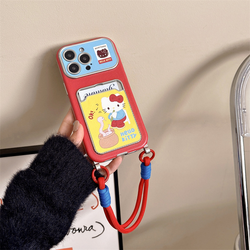 Linda flauta de serpiente rosada kt para iphone15 cordón 16ProMax Apple 14 funda para teléfono móvil 13 paquete de tarjetas 15PM