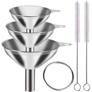 in stock stainless steel funnel three-piece set with brush mini funnel oil and wine leakage integrated liquid dispenser