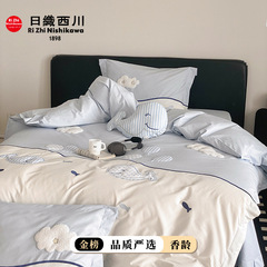 卡通纯棉100S澳棉双股贡缎长绒棉海豚湾四件套全棉床单被套床品