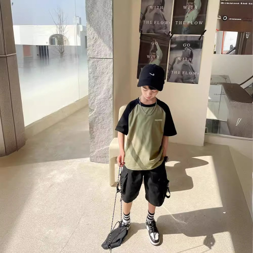 2024 Haimajia boys pure cotton short-sleeved T-shirt raglan sleeve tops trendy children's clothing children's summer new Korean version