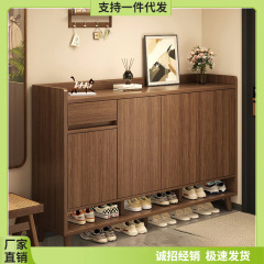 实木鞋柜家用门口入户收纳柜一体靠墙新款中古风玄关储物鞋架