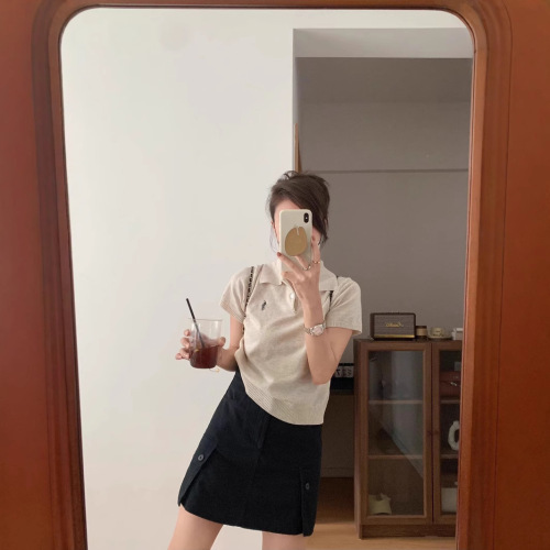 POLO Short Sleeve Knit Top for Women - Summer Korean Style New Arrival, Versatile Embroidered Slim Fit Small Women's Top, Fashion Trendy