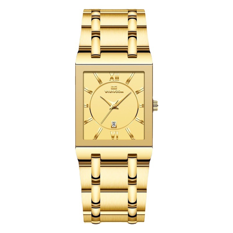 ビジネスカレンダー石英防水腕時計黒金色ブランド角形男性帯時計中継ソース腕時計