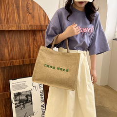 大容量バッグ女2023レトロリネン通勤バッグ補習バッグ