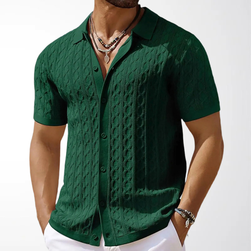 Foreign Trade Men's Clothing European and American Summer Casual Knitted Shirt Men's Jacquard Short-Sleeved Cardigan Business Polo Shirt Sy0084 Foreign Trade Men's Clothing European and American Summer Casual Knitted Shirt Men's Jacquard Short-Sleeved Cardigan Business Polo Shirt Sy0084