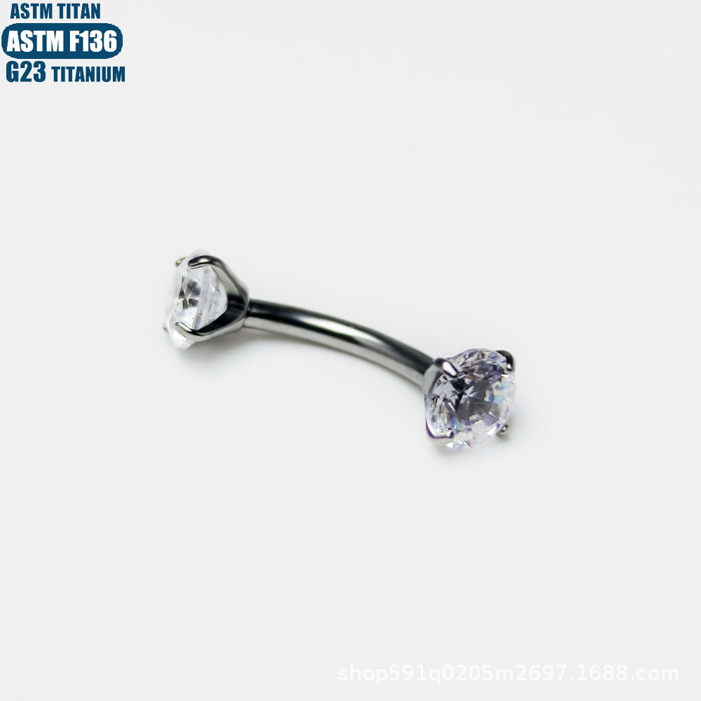 F136 Titanium 16G Curved Barbell Eyebrow Ring with Internal Thread and Zircon Gem detail image 9