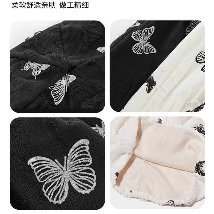 日系复古蝴蝶印花包头冷帽女秋季薄款大头围显脸小堆堆帽子月子帽|undefined