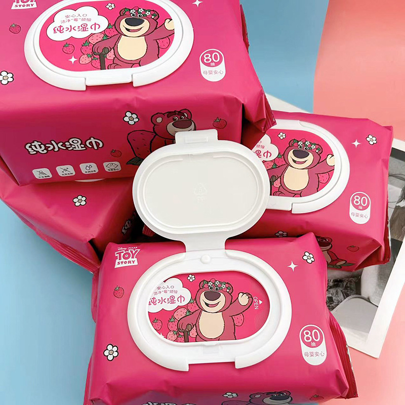 kt cat strawberry bear wet wipes 80 pumps thickened large pack of wet wipes disposable hand and mouth cleaning wipes for adults and children