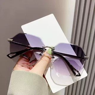 防紫外线妆容墨镜新款素颜无框女轻奢时尚气质高级感渐变太阳眼镜