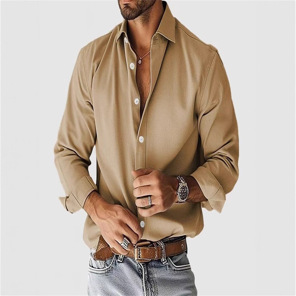Men's Shirt With Urban Casual Style, Versatile Collar And Button, Solid Color Men's Top_viptrois.com
