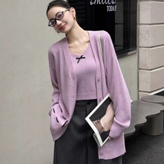韩系慵懒风毛衣外套小背心套装女2025秋冬针织开衫两件套上衣1198