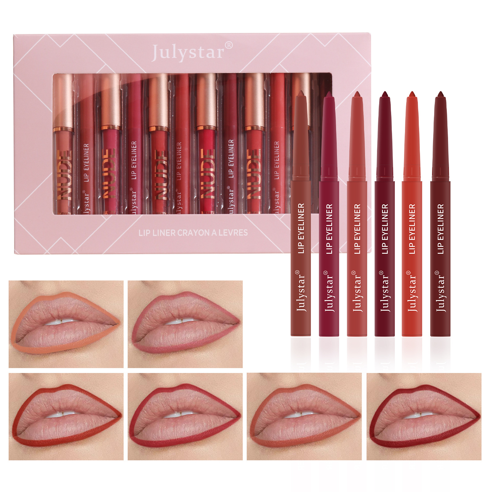 Julystar Makeup bestseller Non-stick cup mouth red pen Cross-border European and American waterproof long-lasting matte lip gloss lip liner pen undefined