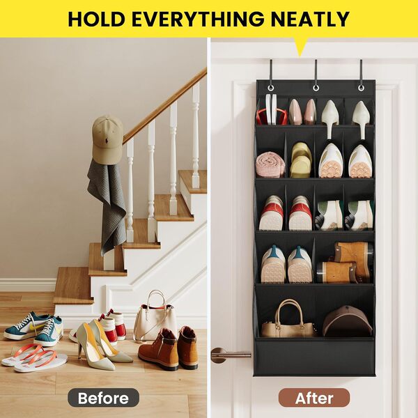 Behind-the-door shoe rack with large deep pockets