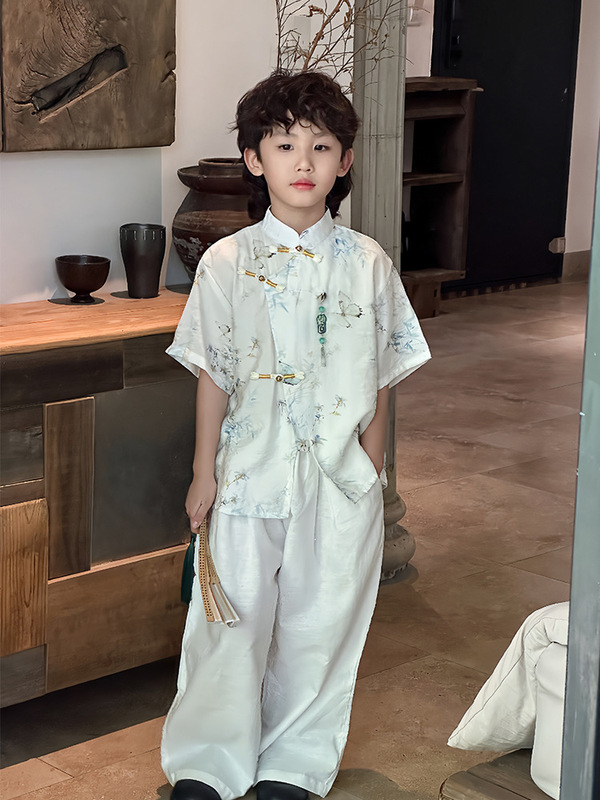 国风汉服男童夏季短袖套装儿童古风服装新中式宝宝演出服一件代发|undefined