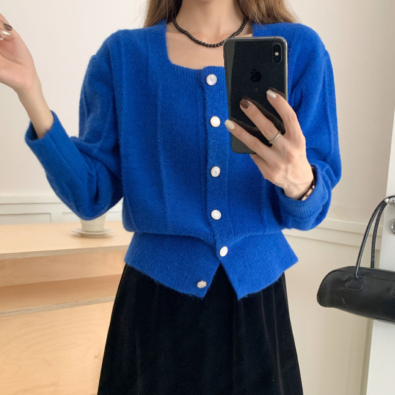 2025秋冬法式方领麻花针织开衫女立体绞花小众设计轻熟通勤外套|undefined