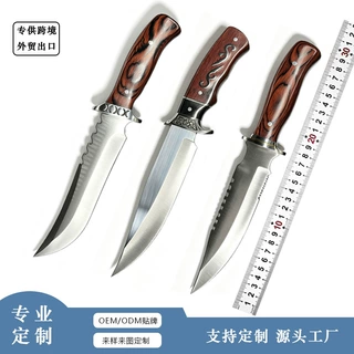户外小直刀不锈钢高硬度彩木铸钢头生存刀户外便携防身狩猎刀定制