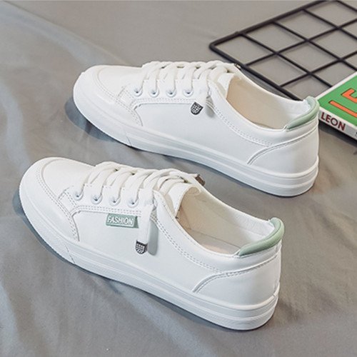 Women's sneakers PU leather lace-up shallow mouth student shoes women's single shoes round toe low top thin sole