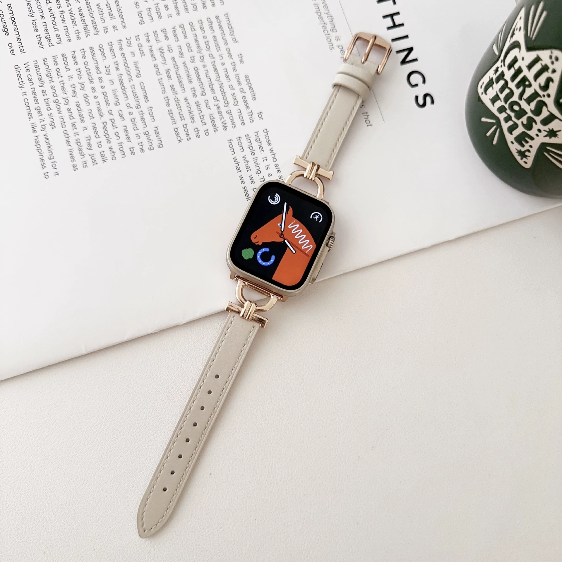 Подходит для поколения Apple 678910, 42 мм 46 мм, штангеболт двойной провод стальной простой кожаный ремешок узкого талия