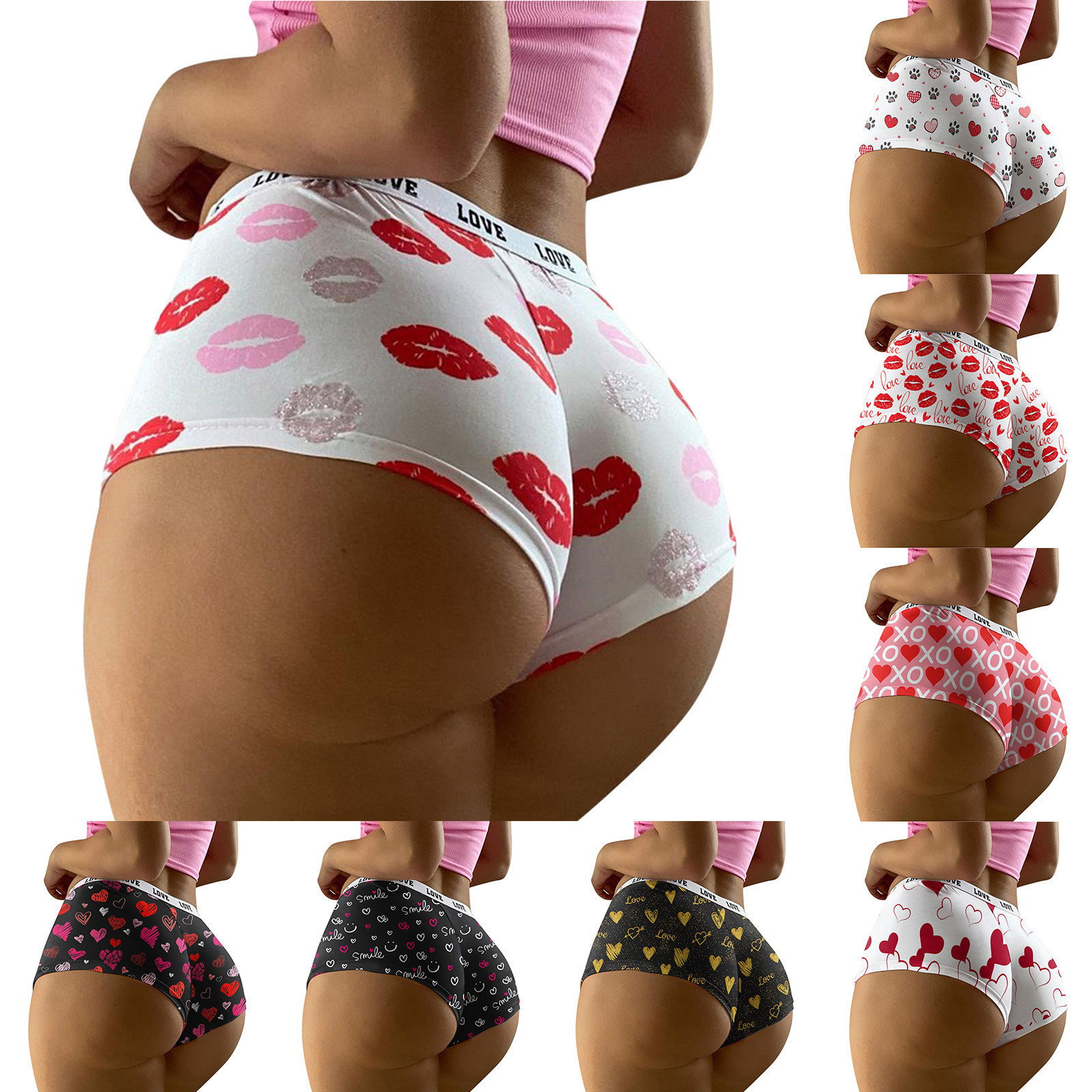 In-Stock 2024 Amazon Aliexpress Printed Heart-Shaped Panties for Women, Can Be Worn Outside, Seductive Low-Waist Ultra-Short Pants Wholesale