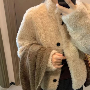 Full Wool 2024 Winter New Style Set Collar Simple Loose Lambswool Fur Coat Suede Fur One
