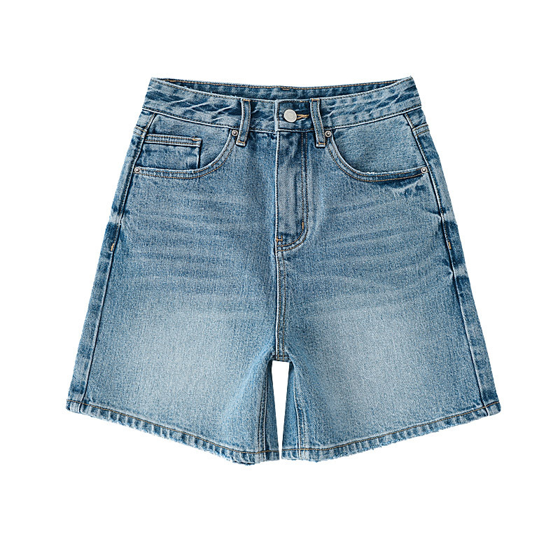 High-end Micro-elastic Denim Shorts 2025 Spring Leaven Milled Wash Jeans Loose Straight Riding Hot Pants High-end Micro-elastic Denim Shorts 2025 Spring Leaven Milled Wash Jeans Loose Straight Riding Hot Pants